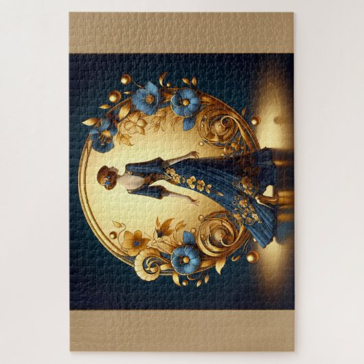 Elegante art deco vrouw in goud en blauw legpuzzel (Verticaal)