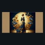 Elegante Art Deco Vrouw in Goud en Blauw Metalen P Perfect Poster<br><div class="desc">Deze prachtige art deco-illustratie legt de tijdloze elegantie vast van een geposte vrouw in een vloeiende marineblauwe jurk versierd met ingewikkelde gouden bloemversieringen. Omlijst door een luxueuze goudboog met decoratiepatronen en delicate blauw- en goudbloemen, straalt de compositie sophisticatie en glamour uit. De harmonieuze mix van rijke kleuren en fijne details...</div>