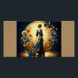 Elegante Art Deco Vrouw in Goud en Blauw Metalen P Perfect Poster<br><div class="desc">Deze prachtige art deco-illustratie legt de tijdloze elegantie vast van een geposte vrouw in een vloeiende marineblauwe jurk versierd met ingewikkelde gouden bloemversieringen. Omlijst door een luxueuze goudboog met decoratiepatronen en delicate blauw- en goudbloemen, straalt de compositie sophisticatie en glamour uit. De harmonieuze mix van rijke kleuren en fijne details...</div>