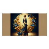 Elegante art deco vrouw in goud en blauw perfect poster (Voorkant)