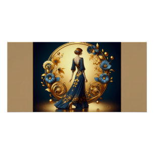 Elegante art deco vrouw in goud en blauw perfect poster
