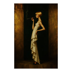 Elegante Art Deco Vrouw Vintage Glamour Portret Perfect Poster