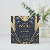 Elegante Art Deco Wedding Design - Navy & Gold Kaart (Staand voorkant)