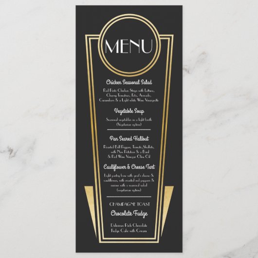 Elegante Art Deco Wedding Menu Goud Zwart Receptie (Voorkant)