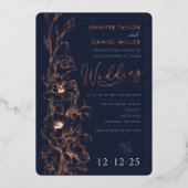 Elegante Art Deco Wilde Bloem Huwelijksuitnodiging Folie Uitnodiging (Voorkant)