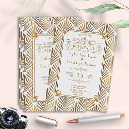 Elegante Art Deco Witte Goud Gatsby Jaren 20 Huwel Kaart