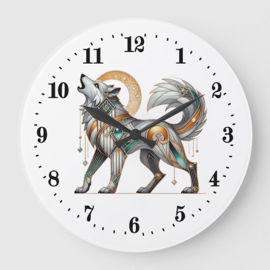 Elegante art deco wolf grote klok (Voorkant)
