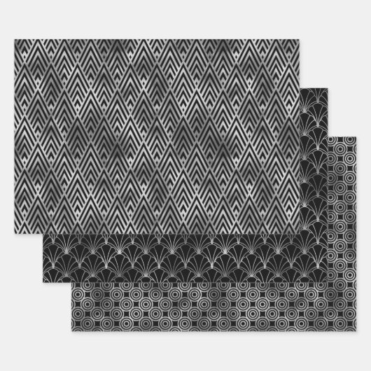 Elegante Art Deco Zilveren Patronen Inpakpapier Vel (Set)