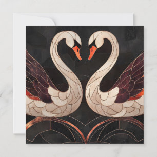 Elegante art deco zwanen vormen een hart feestdagenkaart