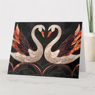 Elegante art deco zwanen vormen een hart kaart