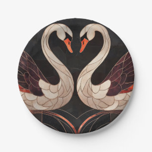 Elegante art deco zwanen vormen een hart papieren bordje