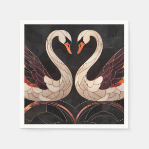 Elegante art deco zwanen vormen een hart servet