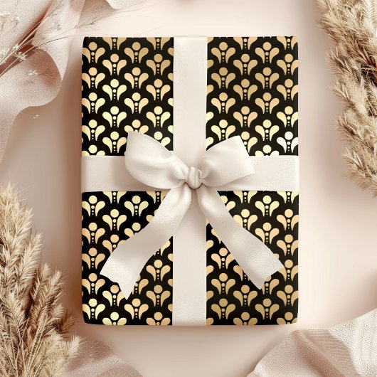 Elegante Art Deco Zwart en Goud Verjaardagsfeest Inpakpapier Vel