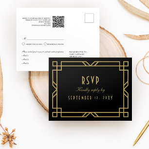 Elegante Art Deco Zwart Goud Lijst Eenvoudige RSVP Briefkaart