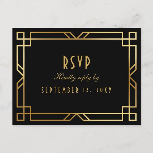 Elegante Art Deco Zwart Goud Lijst Maaltijd Keuze  Briefkaart (Voorkant)