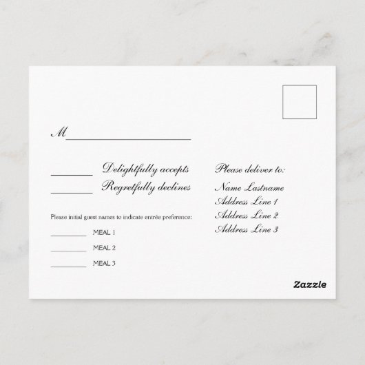 Elegante Art Deco Zwart Goud Lijst Maaltijd Keuze  Briefkaart (Achterkant)