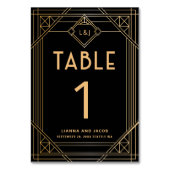 Elegante Art Deco Zwart Goud Trouwtafel Nummer Kaart (Voorkant)
