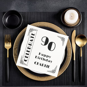 Elegante Art Deco Zwart & Wit 90ste Verjaardagsfee Servet