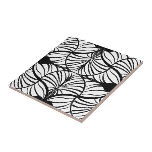 Elegante Art Deco Zwart & Wit Gouache Scallops Tegeltje (Zijkant)