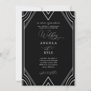 Elegante Art Deco Zwarte en Witte Bruiloft Kaart