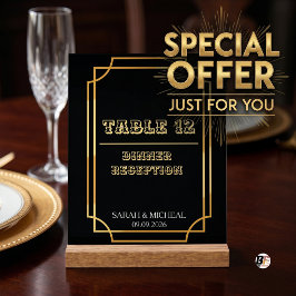 Elegante Art Deco Zwarte & Gouden Trouwtafel Numme Acryl Bord