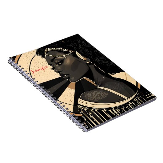 Elegante Art Deco Zwarte Vrouw Flapper Gepersonali Notitieboek (Rechterzijde)