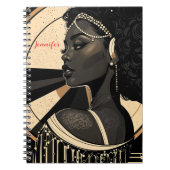 Elegante Art Deco Zwarte Vrouw Flapper Gepersonali Notitieboek (Voorkant)