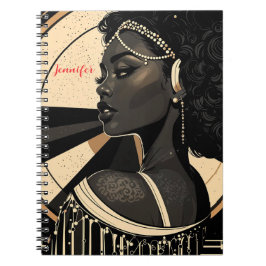 Elegante Art Deco Zwarte Vrouw Flapper Gepersonali Notitieboek