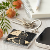 Elegante Art Deco Zwarte Vrouw Flapper Sleutelhanger (Voorkant Rechts)