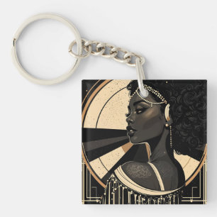 Elegante Art Deco Zwarte Vrouw Flapper Sleutelhanger