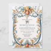 Elegante  Art Nouveau blauw en goud Kaart (Voorkant)