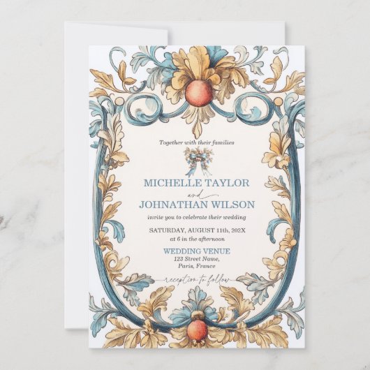 Elegante  Art Nouveau blauw en goud Kaart (Voorkant)