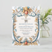 Elegante  Art Nouveau blauw en goud Kaart (Staand voorkant)