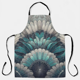 Elegante Art Nouveau Blauw Zilver Fans Schort