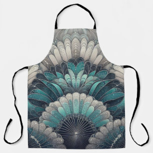 Elegante Art Nouveau Blauw Zilver Fans Schort