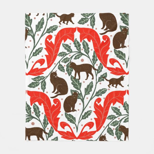 Elegante Art Nouveau Blauw Zwart Cat-Whimsical Fleece Deken (Voorkant)