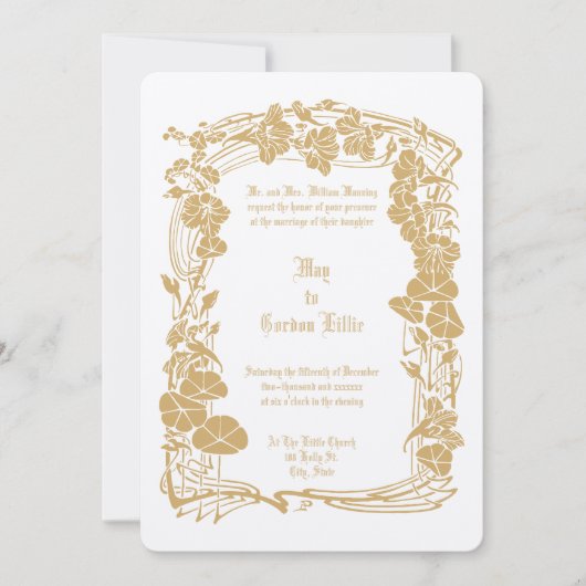 Elegante Art Nouveau Bloemen Border Wedding Kaart (Voorkant)