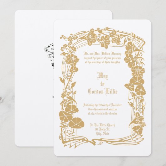Elegante Art Nouveau Bloemen Border Wedding Kaart (Voorkant / Achterkant)
