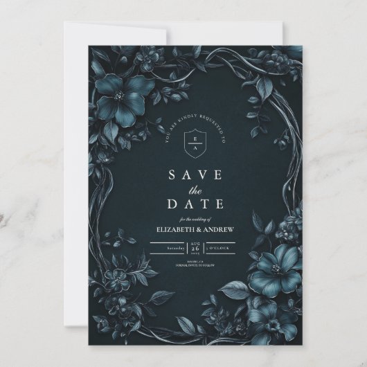 Elegante Art Nouveau Bloemen Halloween bruiloft Save The Date (Voorkant)