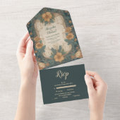 Elegante Art Nouveau Bloemenbruiloft All In One Uitnodiging (Afscheurbaar)