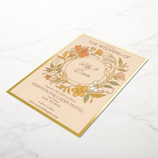 Elegante Art Nouveau Bloemenbruiloft Folie Uitnodiging (Gedraaid)