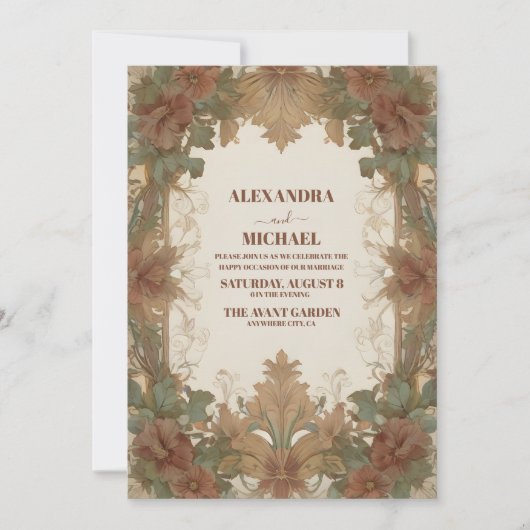 Elegante  Art Nouveau Bloemenbruiloft Kaart (Voorkant)