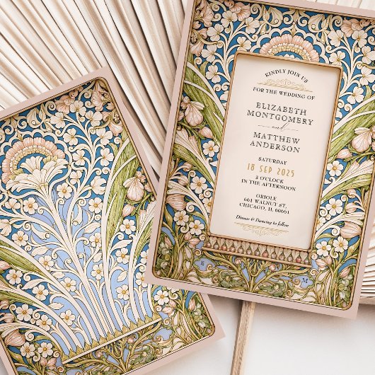 Elegante  Art Nouveau Bloemenbruiloft Kaart