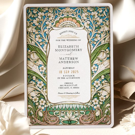 Elegante  Art Nouveau Bloemenbruiloft Kaart