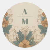 Elegante Art Nouveau Bloemenbruiloft Ronde Sticker (Voorkant)