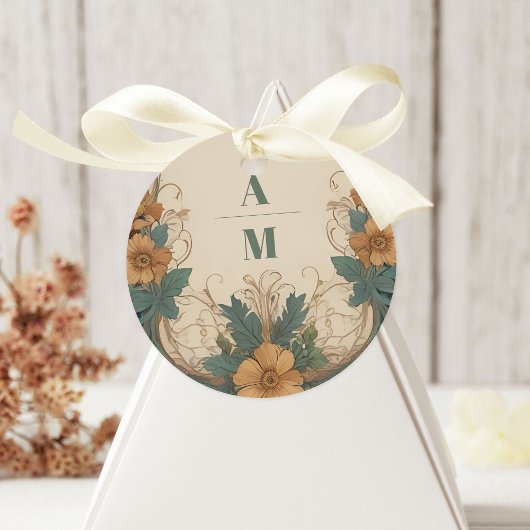 Elegante Art Nouveau Bloemenbruiloft Ronde Sticker