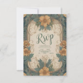 Elegante Art Nouveau Bloemenbruiloft RSVP Kaartje (Voorkant)