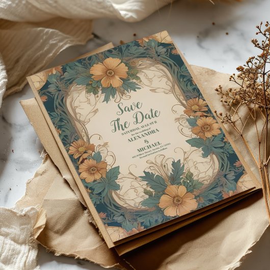 Elegante Art Nouveau Bloemenbruiloft Save The Date