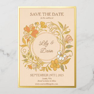 Elegante Art Nouveau bloemfolie Save the Date kaar Folie Uitnodiging