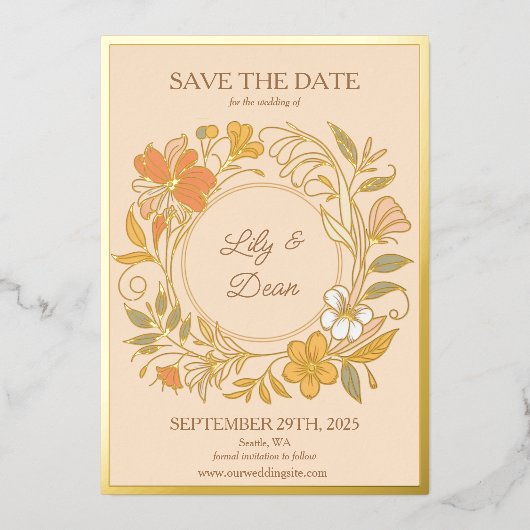 Elegante Art Nouveau bloemfolie Save the Date kaar Folie Uitnodiging (Voorkant)